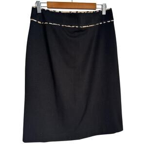 Calvin Klein Black Leopard Print Accent Midi Skirt Women's Size 8